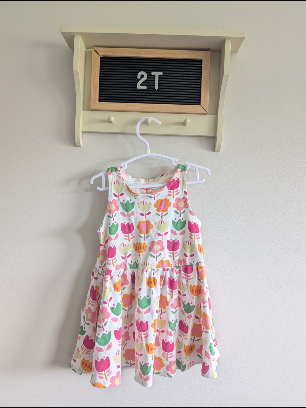 Zutano White Tank Dress with Pink, Green & Yellow Tulips